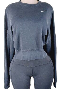 Nike Women's Black White Swoosh Long Sleeve Crewneck Cropped Sweatshirt Size S